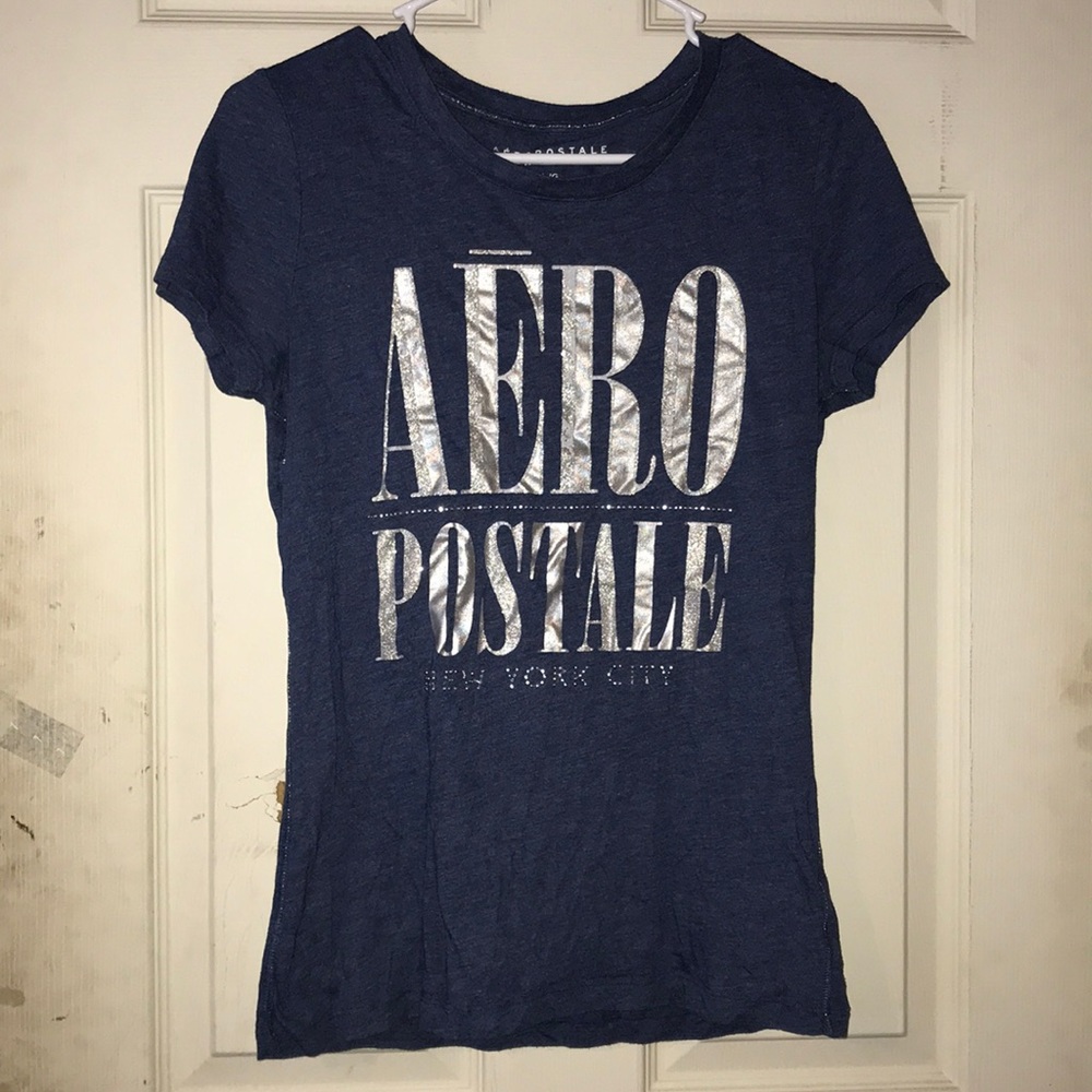 Navy Blue T-Shirt With Silver Design